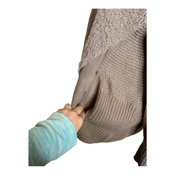 Halston sand brown drape front waterfall suede sweater coat size 1X - Picture 5 of 11